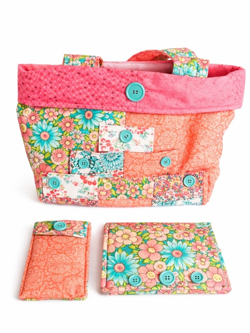Handmade Floral Patchwork Tote Bag Set w/ Matching Wallet,Eyeglass Case, & Pouch - Picture 14 of 14